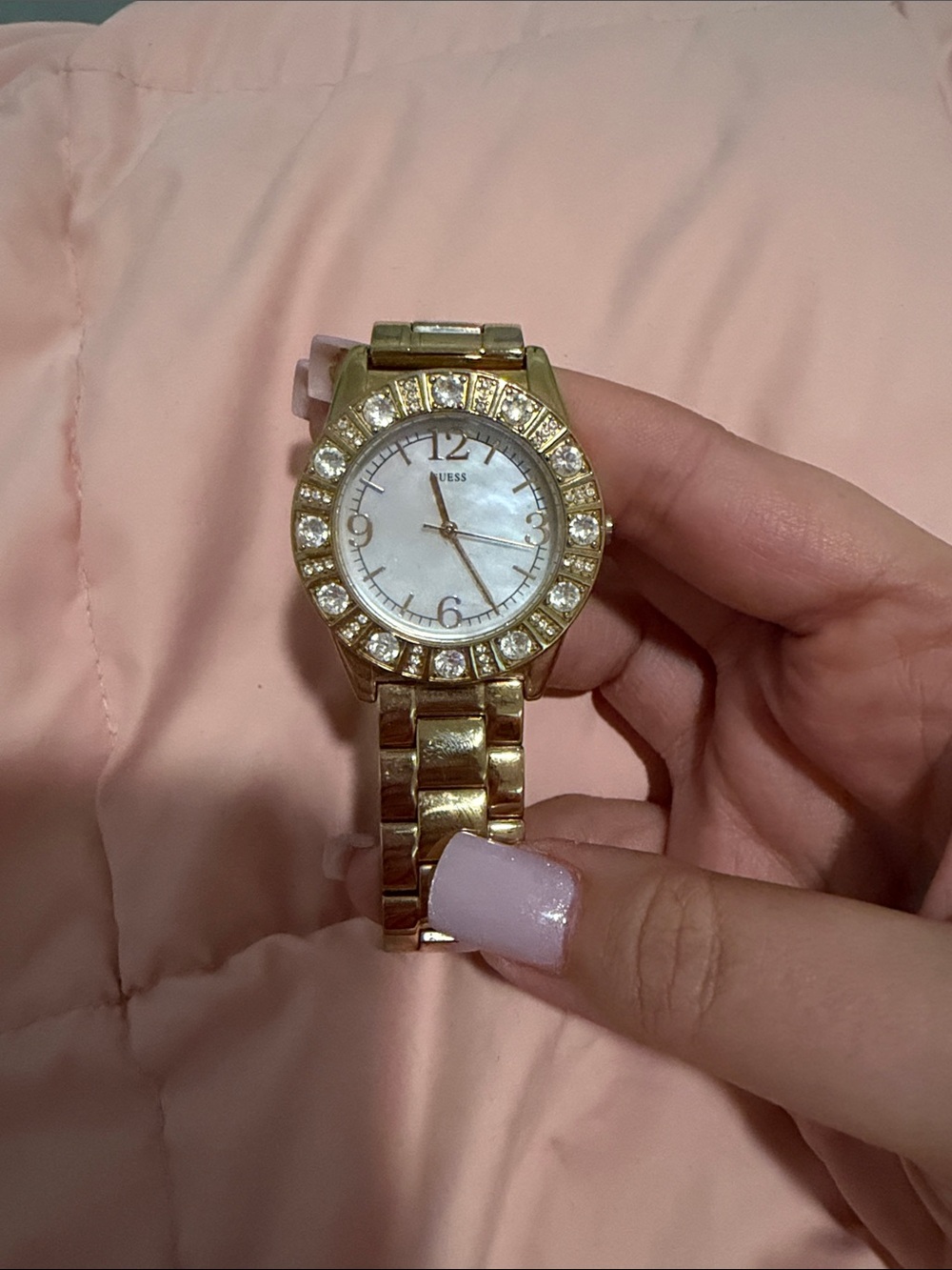 Guess Gold Crystal Bezel Women's Bracelet Watch with White Dial